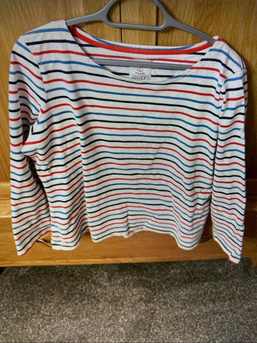 GAP White Long-Sleeve Tee with Red, Blue & Black Stripes